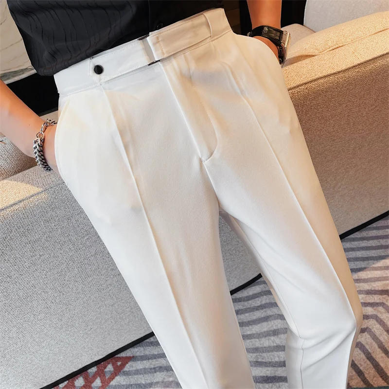 Description Picture 6 of itemHigh Quality Solid Color Casual Pants Men Business Social Suit Pant Versatile Cropped Pants Office Work Wedding Party Trousers