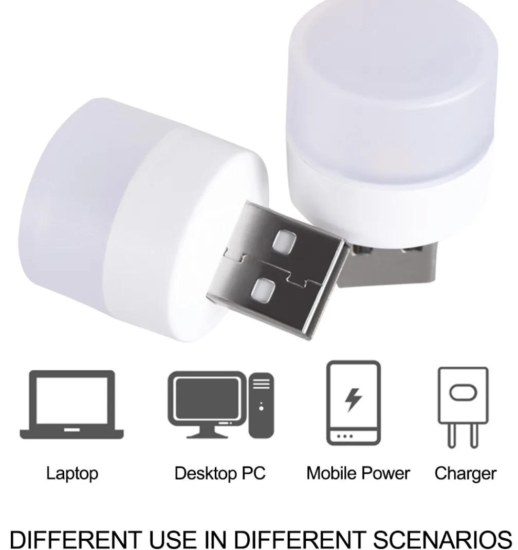 Description Picture 5 of item5Pcs USB Plug Lamp USB Night Light Computer Mobile Power Charging Small Book Lamps LED Eye Protection Reading Light Round Light