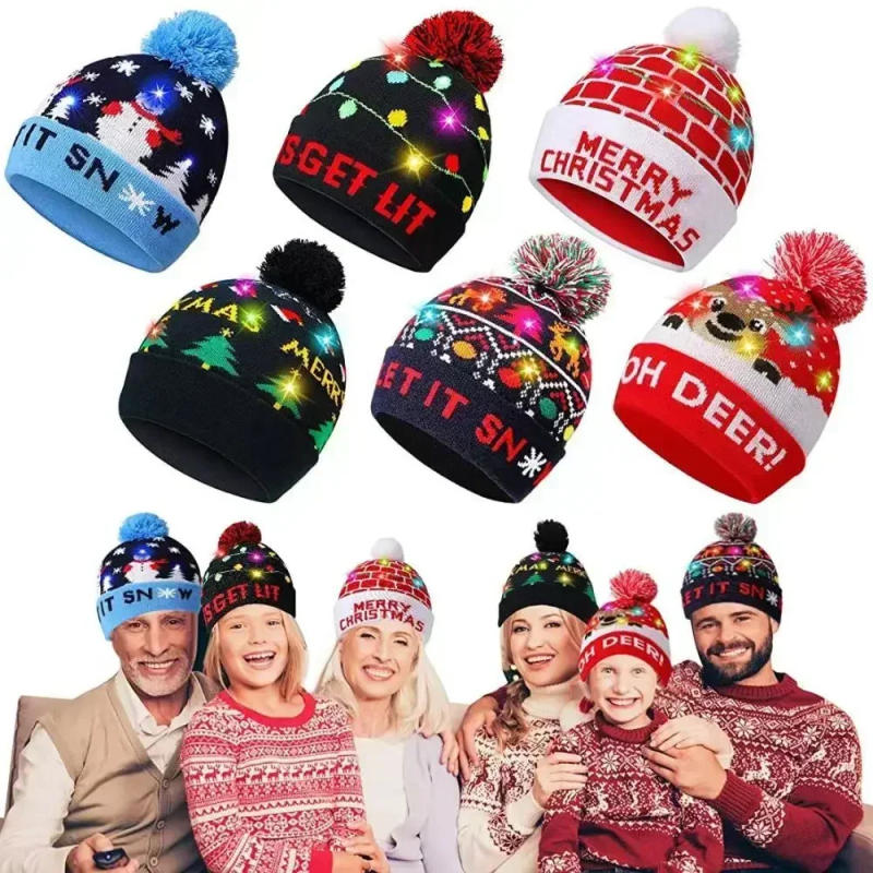 Description Picture 3 of itemLED Christmas Knitted Hat Light Up Xmas Beanie Cap Unisex Winter Beanie Sweater Hat with Colorful LEDs for Christmas New Year