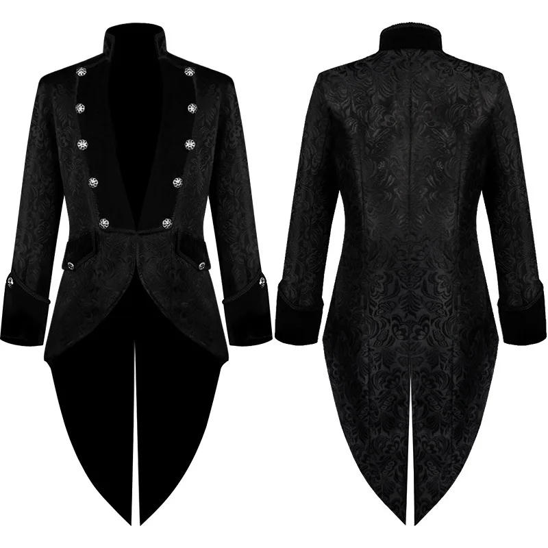 Description Picture 3 of itemMen Medieval Jacket Steampunk Gothic Tailcoat Victorian Uniform Trench Coat Halloween Jacquard Tuxedo Double-breasted Cloth