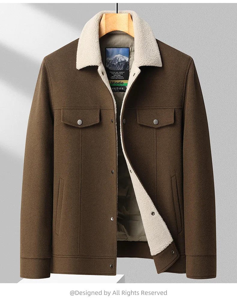 Description Picture 6 of itemNew Arrival Fashion Lamb  Men's Double-sided Woolen Jacket with White Duck Down Thickened Wool Coat Size M LXL 2XL 3XL 4XL