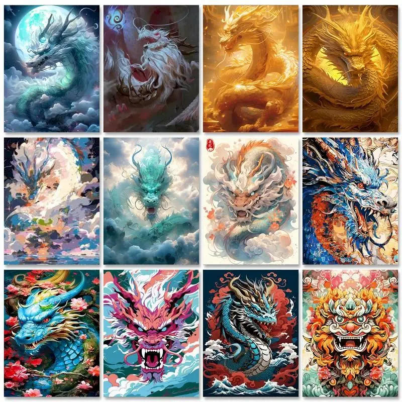 Description Picture 2 of itemGATYZTORY Acrylic Painting By Numbers Handmade Paint Kit Golden Dragon For Adults Coloring By Number Gift Home Decoration