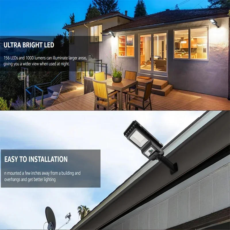 Description Picture 3 of item156LED Solar Street Light Outdoor Waterproof 6500k Powerful Flood Wall Lamp With Motion Sensor For Garden Garage Parking Lot