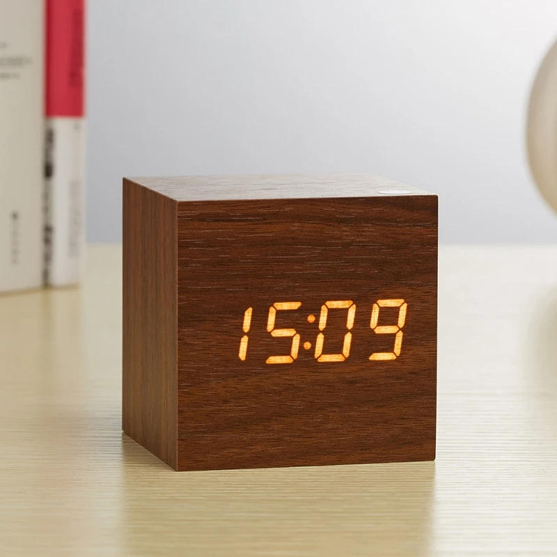 Description Picture 6 of itemWooden Digital Alarm Clock with Temperature Sound Desktop LED Bedside ClocK LED Alarm Clock Office Decoration Clock Home Decor