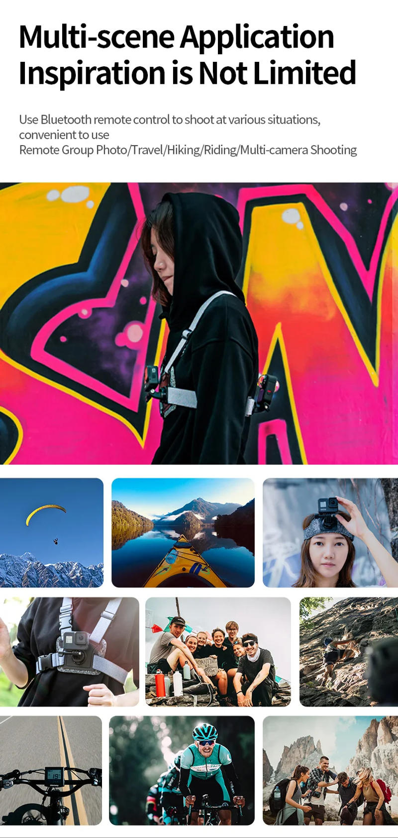 Description Picture 3 of itemTELESIN T10 Bluetooth Remote Control for GoPro Hero 11 10 9 8Max with Wrist Band 80M Wireless Smart Remote For GoPro Accessories