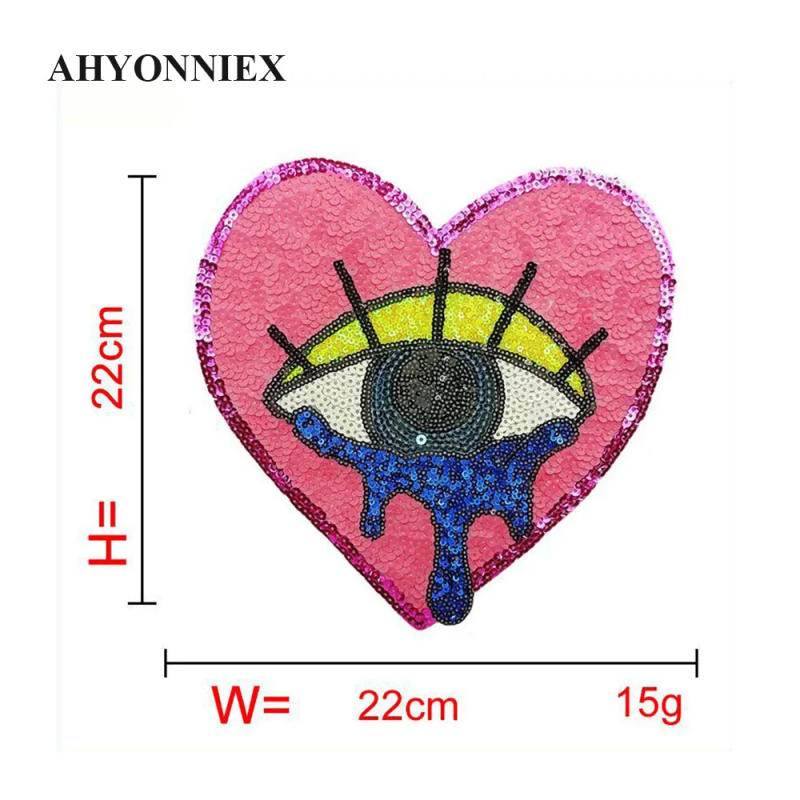 Description Picture 3 of item22CM Fashion Heart Shape Sequins Eye Clothing DIY Patches for Clothes Iron On Patch Badge Applique Embroidered Patches