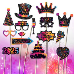 2025 New Year Colorful Photo Booth Props Decoration Happy New Year Festival Party Photobooth Prop Glasses Mask Party Supplies