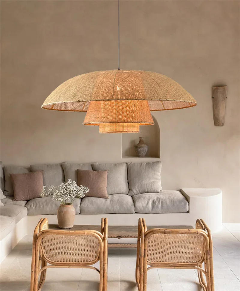 Description Picture 2 of itemVintage Rattan Pendant Light Restaurant Home Decor Dining Room Kitchen Chandelier Suspension Hanging Lamp Handmade Pendant Lamps