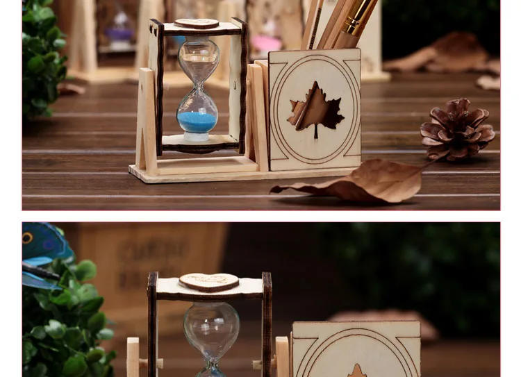Description Picture 4 of itemSimple Wooden Single Hourglass Pen Holder Student Desk Decoration Exquisite Creative Pencil Holder Office Desktop Supplies