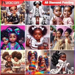 HUACAN Diamond Mosaic African Girl Cross Stitch Painting Portrait Full Square Round Embroidery Picture Rhinestones Home Decor
