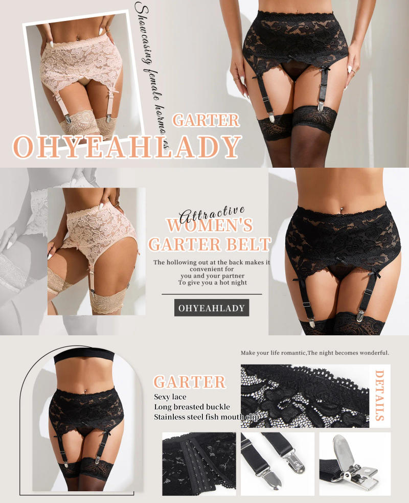 Description Picture 3 of itemOhyeahlady Women Black Suspenders Wedding Plus Size Lace Sexy 4 Straps Elastic Bride Lingerie Girdles Garter Belts for Stockings