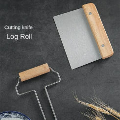 Wooden handle stainless steel noodle cutter flour scraper dough cutter cake cream scraper noodle cutter