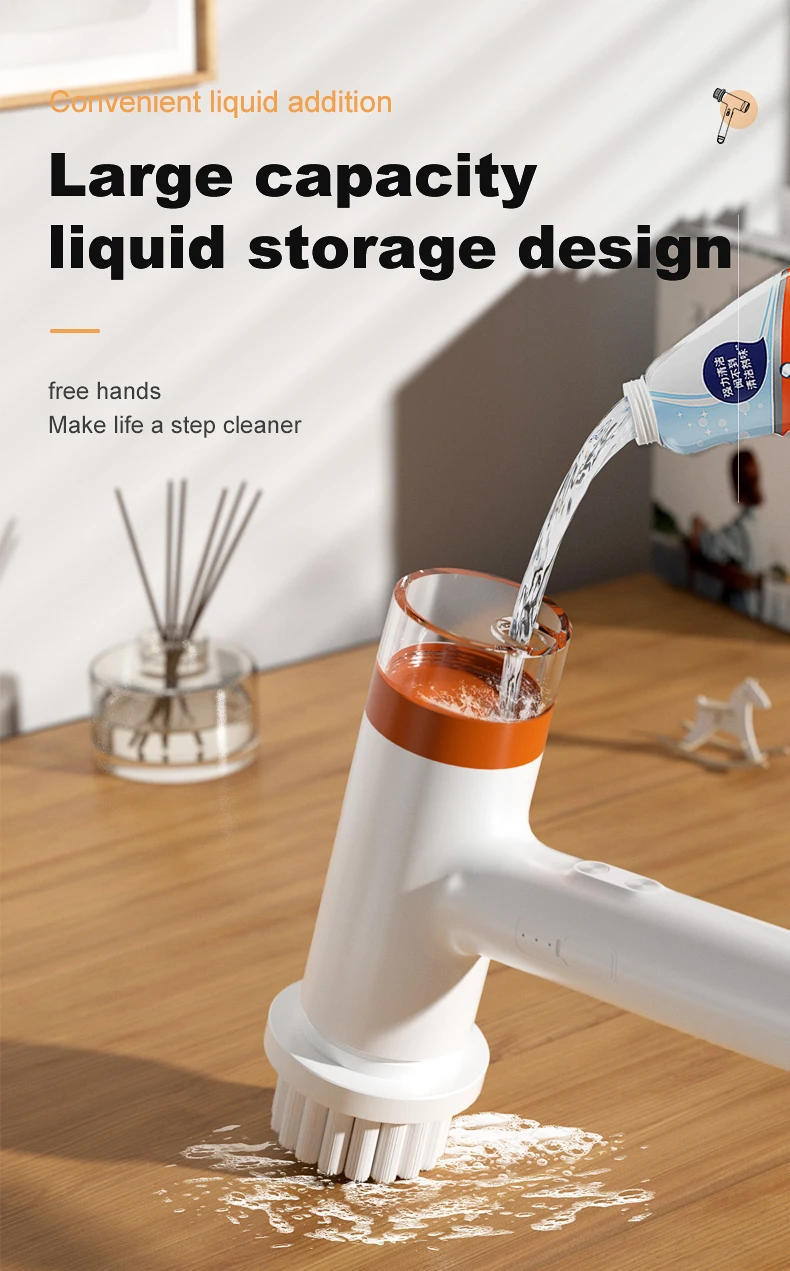 Description Picture 4 of item360 Degree Rotating USB Rechargeable Kitchen Brush Bathroom Bathtub Clean Spin Scrubber Electric Cleaning Household Cleaner