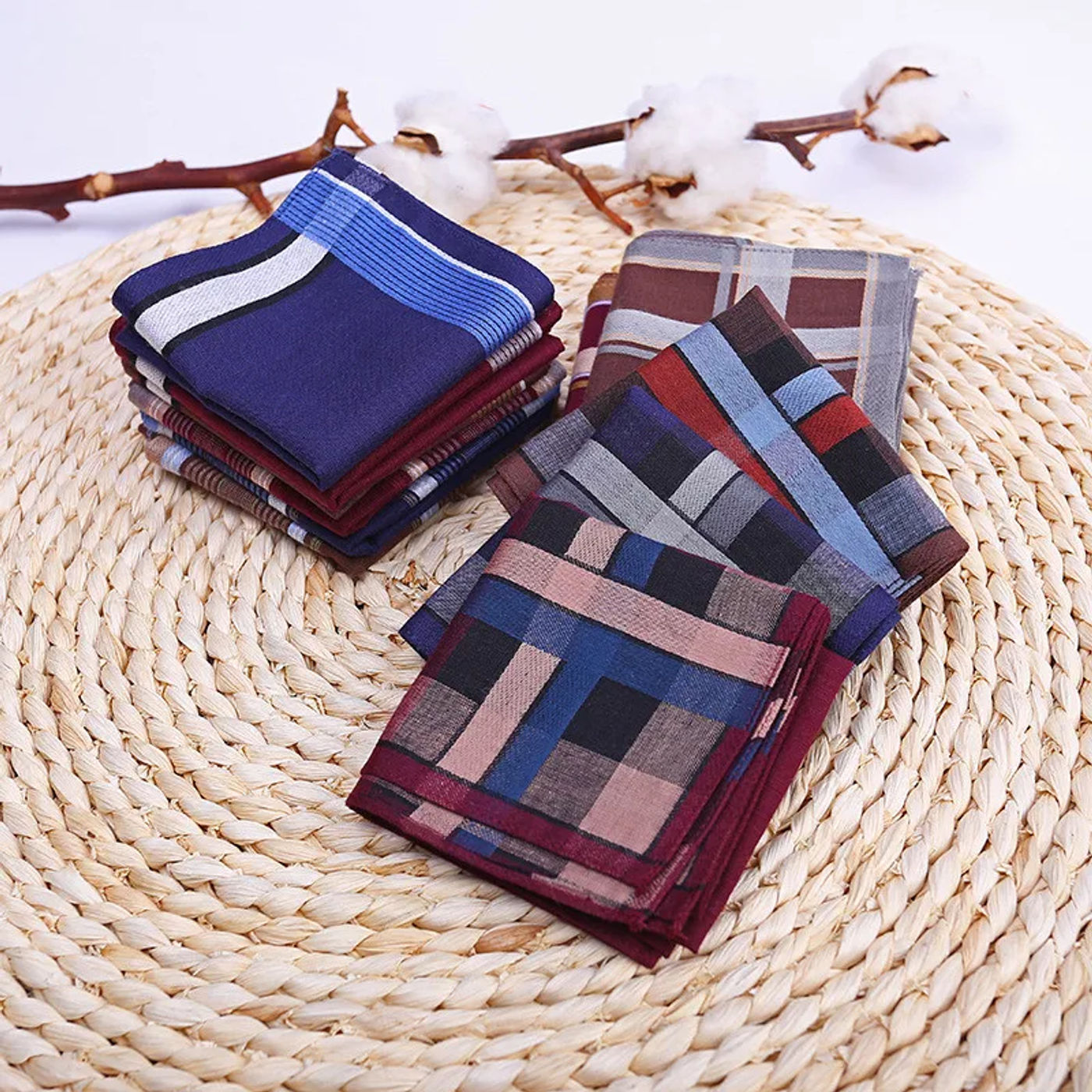 Description Picture 6 of item3Pcs/Pack 38x38cm Square Plaid Striped Handkerchiefs Men Classic Vintage Pocket Cotton Towel