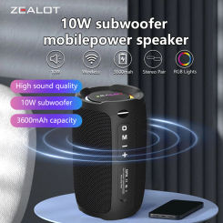 Best Wireless Speakers 2025, Zealot S49 10W Wireless Speaker, Hifi Sound quality, Bass Boost，Dual Pairing,3600mAh Battery.