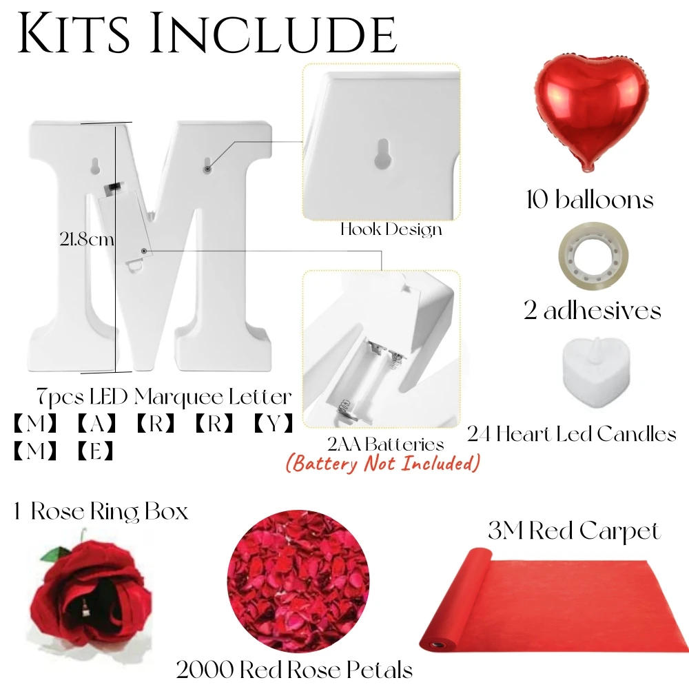 Description Picture 3 of item2045PCS Marry Me Letters Proposal Decorations Will You Marry Me LED Sign Rose Petals LED Candles for Proposal Engagement Wedding