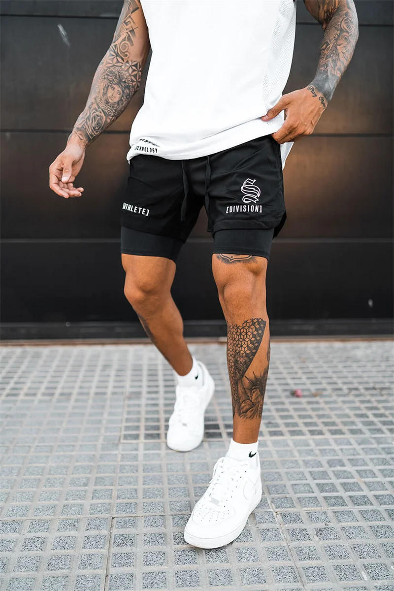 Description Picture 5 of itemNEW 2 IN 1 Sport Running Casual Breathable Shorts Men Double-deck Jogging Quick Dry GYM Shorts Fitness Workout woven Men Shorts