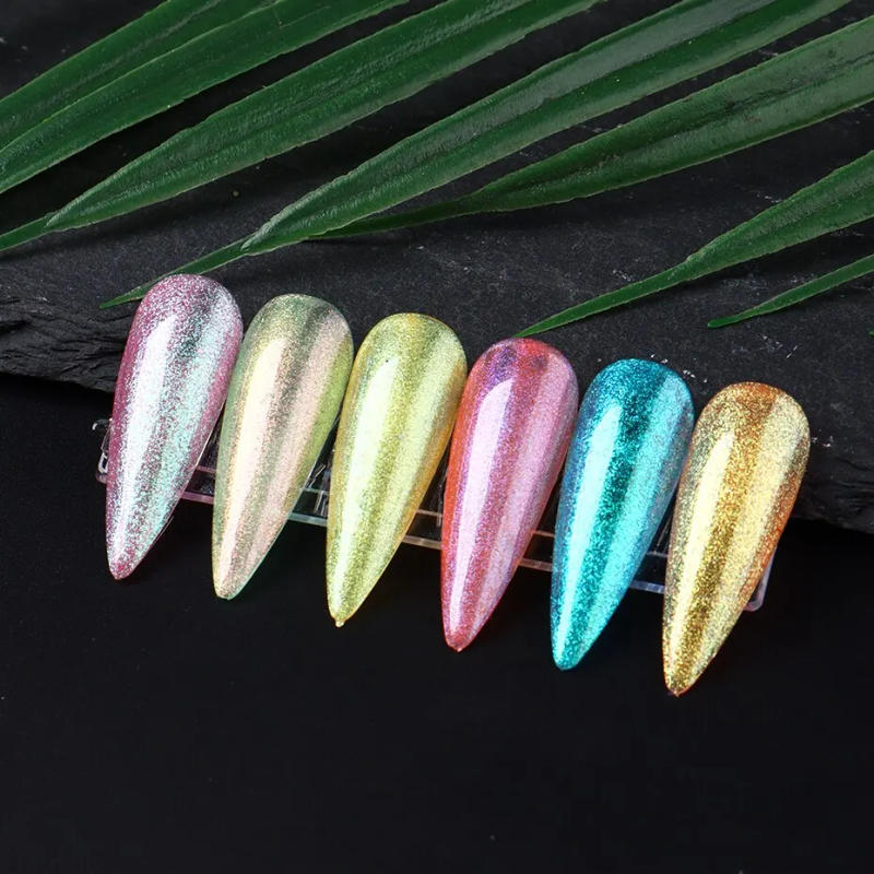 Description Picture 5 of item6pcs Aurora Mirror Nail Powder Pigment Chameleon Chrome Colors Fairy Iridescent Nail Art Glitter Dust UV Gel Polish Decorations