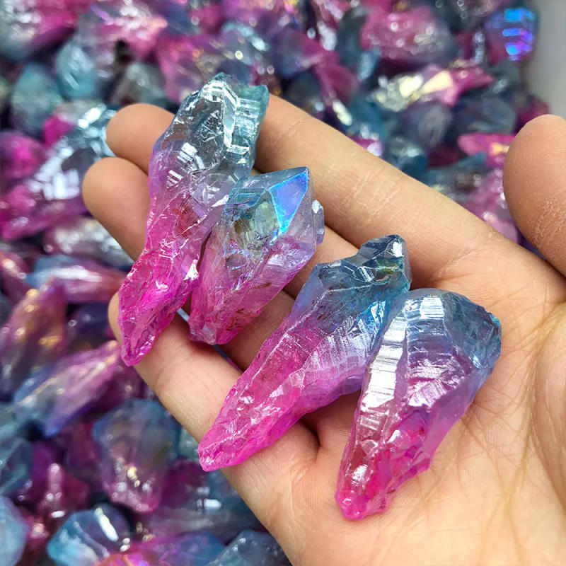 Description Picture 5 of item1pc Random Electroplated Pink Blue Point Crystals Quartz Stone Aquarium Healing Energy Mineral Home Room Decoration Accessories