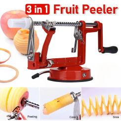 3 in 1 Manual Spiral French Fry Cutter Cooking Tool Fruit Peeler Hand Crank Slicer Suction Base Stainless Steel Kitchen Gadgets