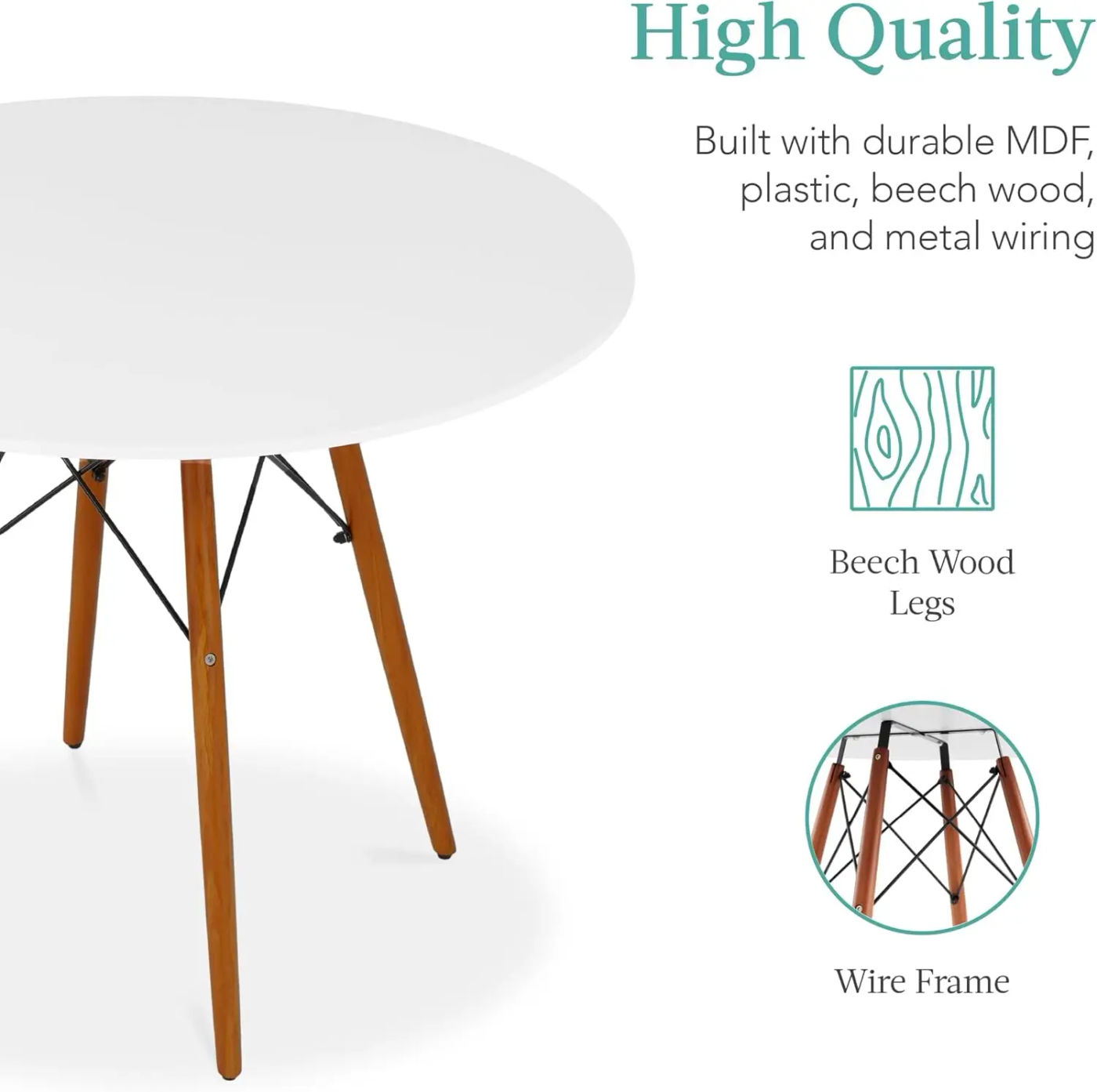 Description Picture 5 of item5-Piece Dining Set Compact Mid-Century Modern Table Chair Set for Home, Apartment w/ 4 Chairs Plastic Seats Wooden Legs