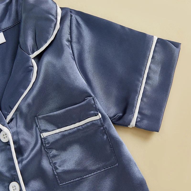 Description Picture 6 of itemBaby Girls Boys Pajamas Rompers Patchwork Turn Down Collar Short Sleeve Summer Bodysuits Jumpsuits Sleepwear