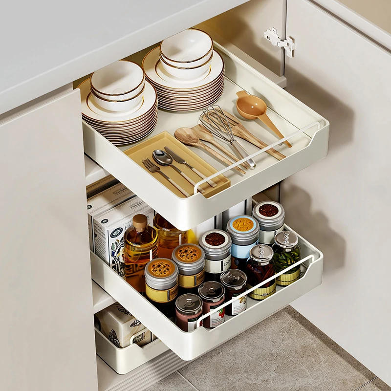 Description Picture 3 of itemKitchen Storage Rack with Slide Rails Pull-out Kitchen Drawer Type Storage Tray Spice Box Trays Storage Rack Cabinets Organizer