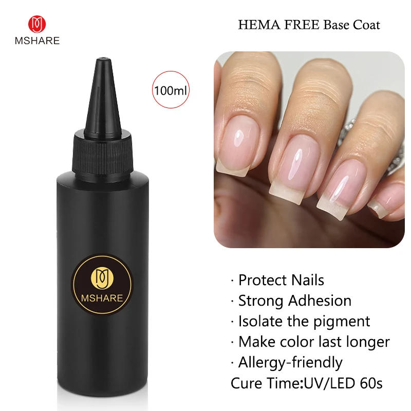 Description Picture 4 of itemMSHARE Hema Free Base Gel Nails Base Coat No Wipe Top Coat Nail Polish Product Uv Led Matte Semi Permanant Soak Off Rfill 100ml
