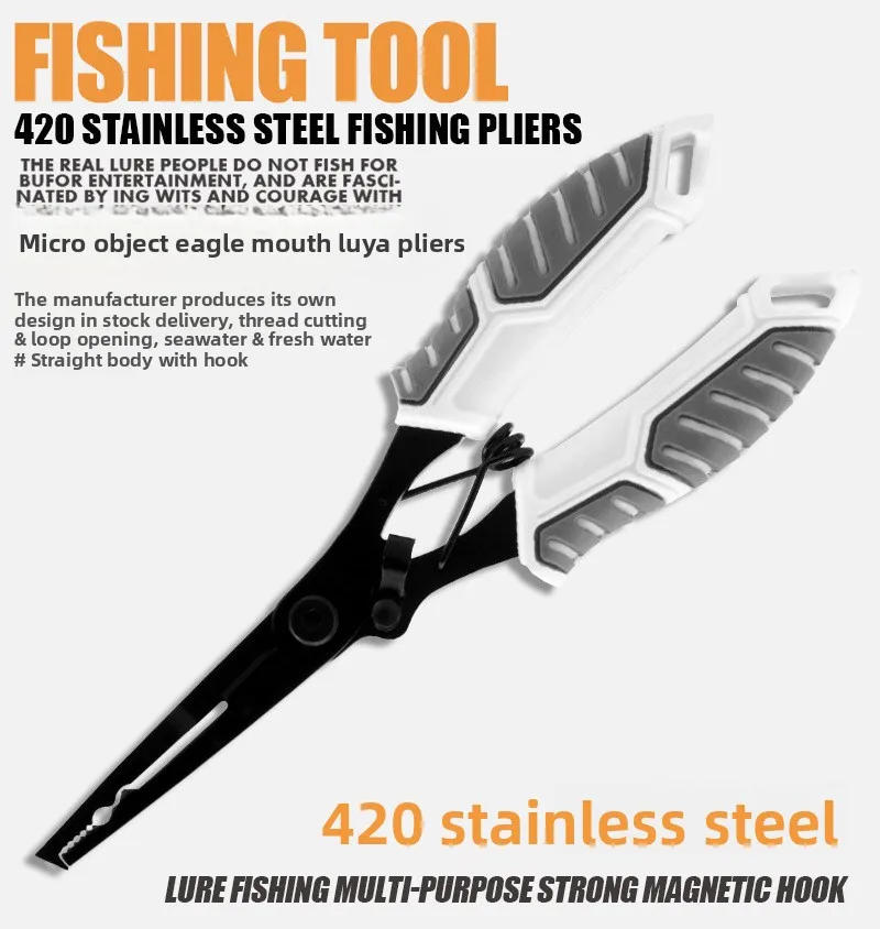Description Picture 2 of itemStainless Steel Fishing Pliers Multifunction Hook Remover Line Cutter Split Ring Tool Anti-Slip Grip PTFE Coating Fishing Access