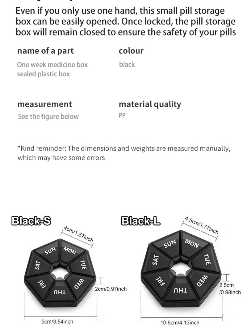 Description Picture 4 of item2Pcs 7 Days Pill Storage Box Mini Travel Portable Medicines Dispenser Box Multifunction Plastic Seven Compartment Sealer Box