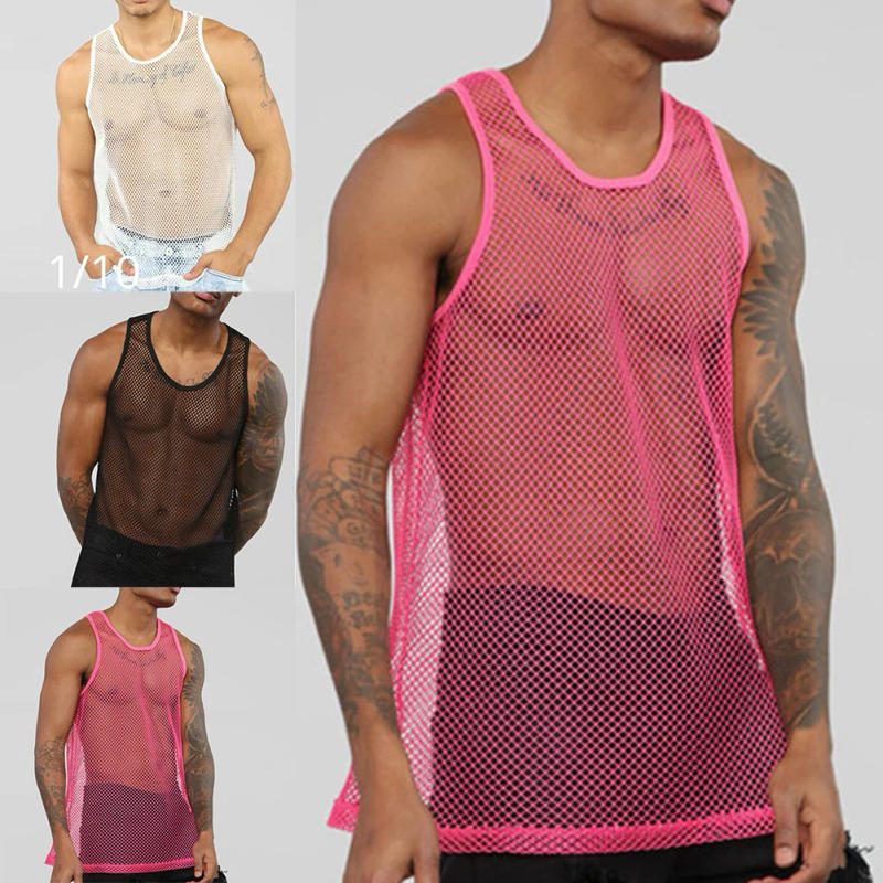 Description Picture 3 of itemTank Tops Vest Men O-neck Party Nightclub Wear Polyester Rose Red Black Fashion M-2XL Mesh Patchwork Sexy Vests