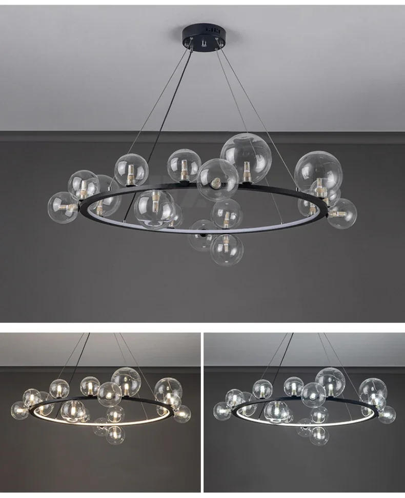 Description Picture 3 of itemGlass Ball Chandelier for Dining Room Living Room Nordic Glass Ball Bedroom Bedside Small Chandelier Bubble Light Chandelier