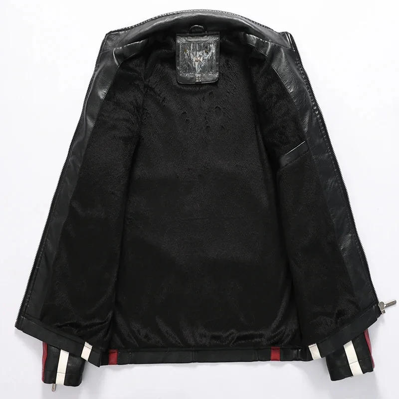 Description Picture 5 of itemMens Vintage Motorcycle Jacket Men Fashion 2024 New Biker Leather Male Embroidery Bomber Coat Winter Fleece Pu Overcoat