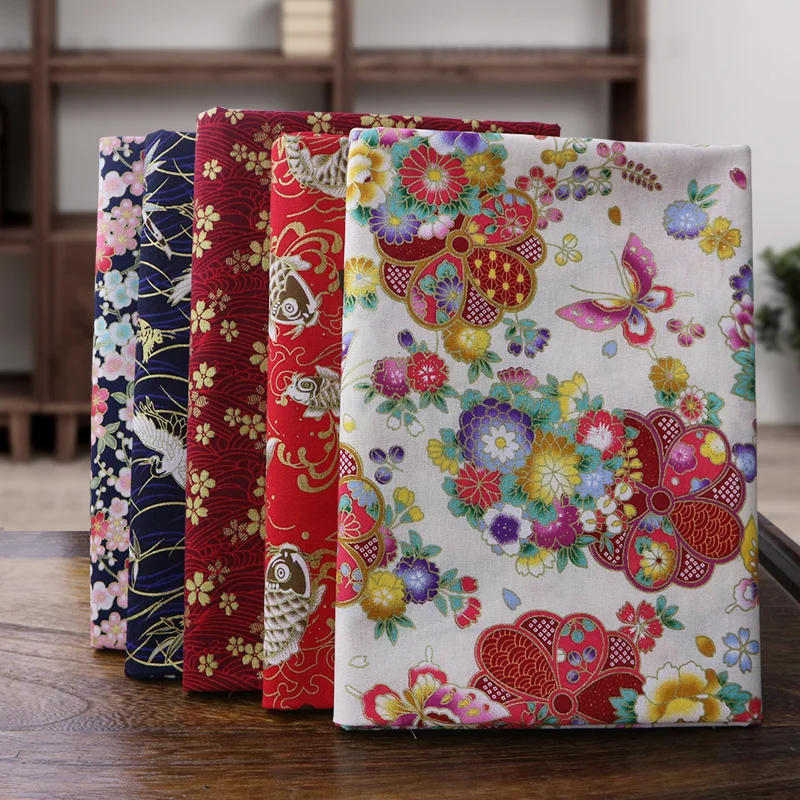 Description Picture 3 of itemJapanese Cotton Fabric Bronzing Per Meter for Hanfu Kimono Sewing Printed Flower Pattern Skin Friendly Textile Smooth Blue Black