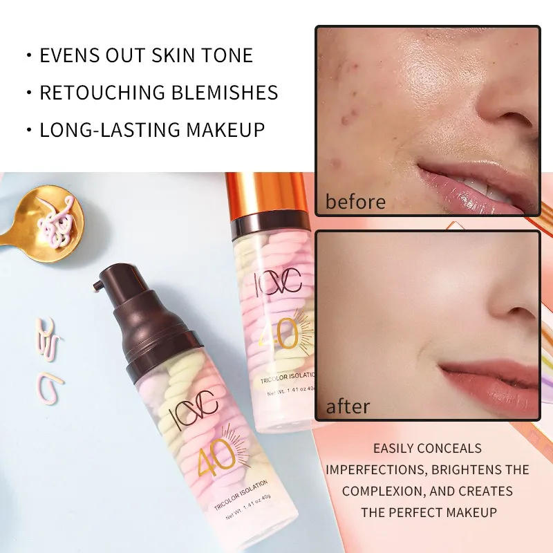 Description Picture 6 of itemTri-color Primer Cream Face Makeup Contour Moisturizing Isolation Waterproof Natural Foundation Base Concealer Brighten SkinTone