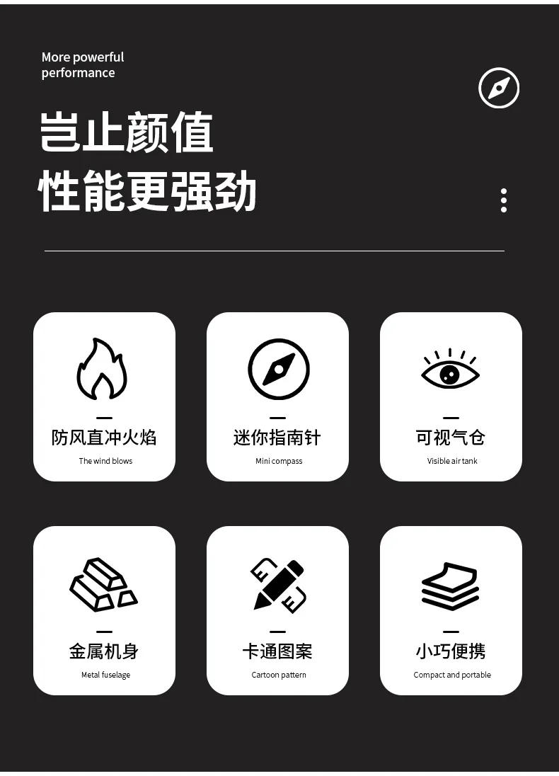 Description Picture 3 of itemOutdoor Windproof Inflatable Compass Lighter Blue Flame Mini Portable Rocker Ignition Visible Gas Chamber Cute Lighter