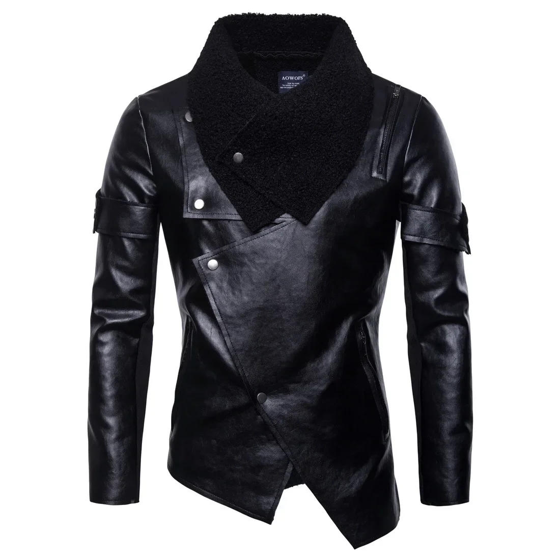 Description Picture 3 of item2023 Spring and Autumn New Men's Motorcycle Leather Coat Personalized Irregular Punk Leather Jacket