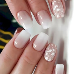 24Pcs Gradient White Fake Nail Short Square Ballet Simple False Nails Press on Wearable Nude Nails Art Full Cover Manicure Tips