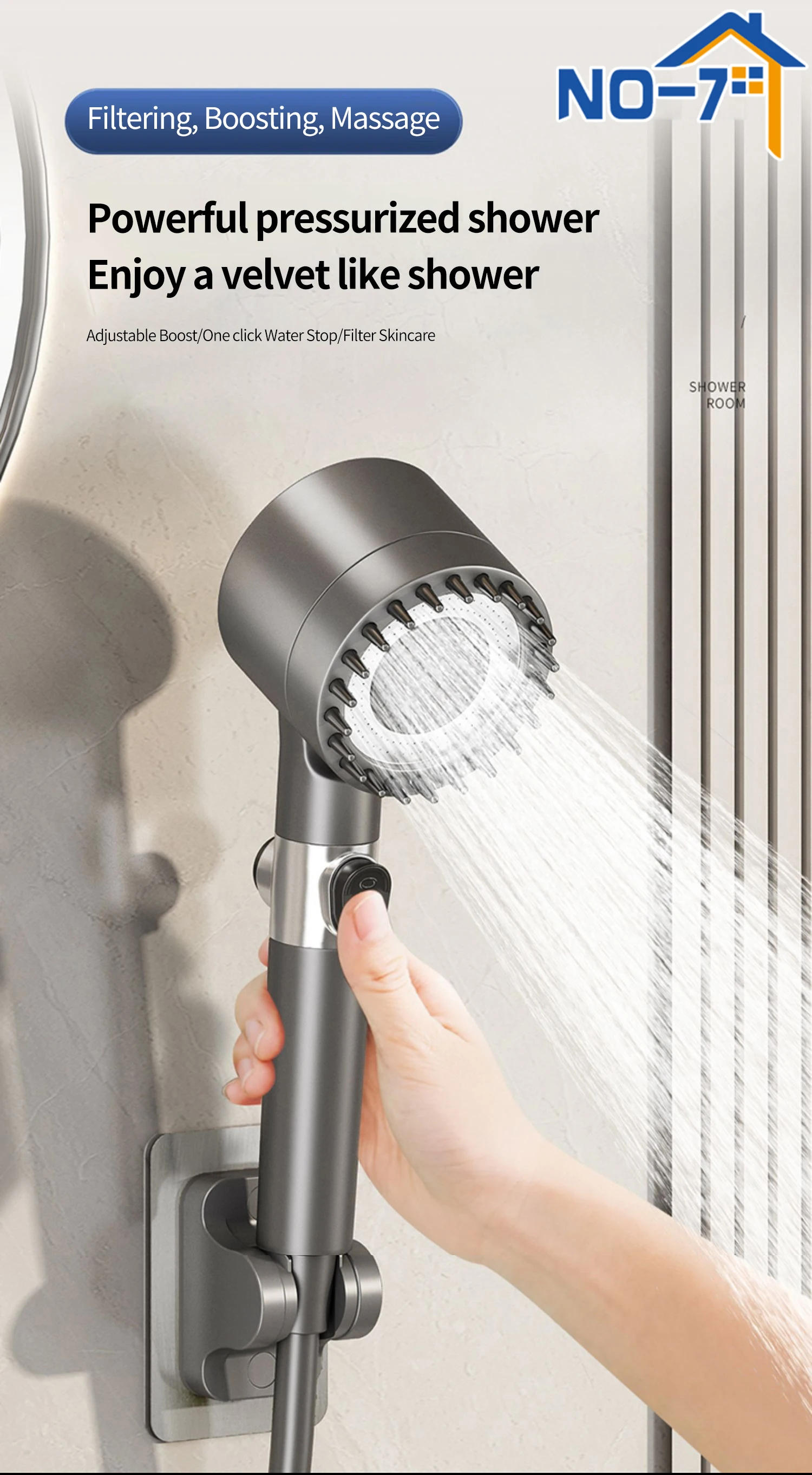 Description Picture 3 of itemHigh Pressure Shower Head 6-in-1 Multifunctional Shower 3 Modes Portable Shower Artichokes with Filter Bathroom Accessories
