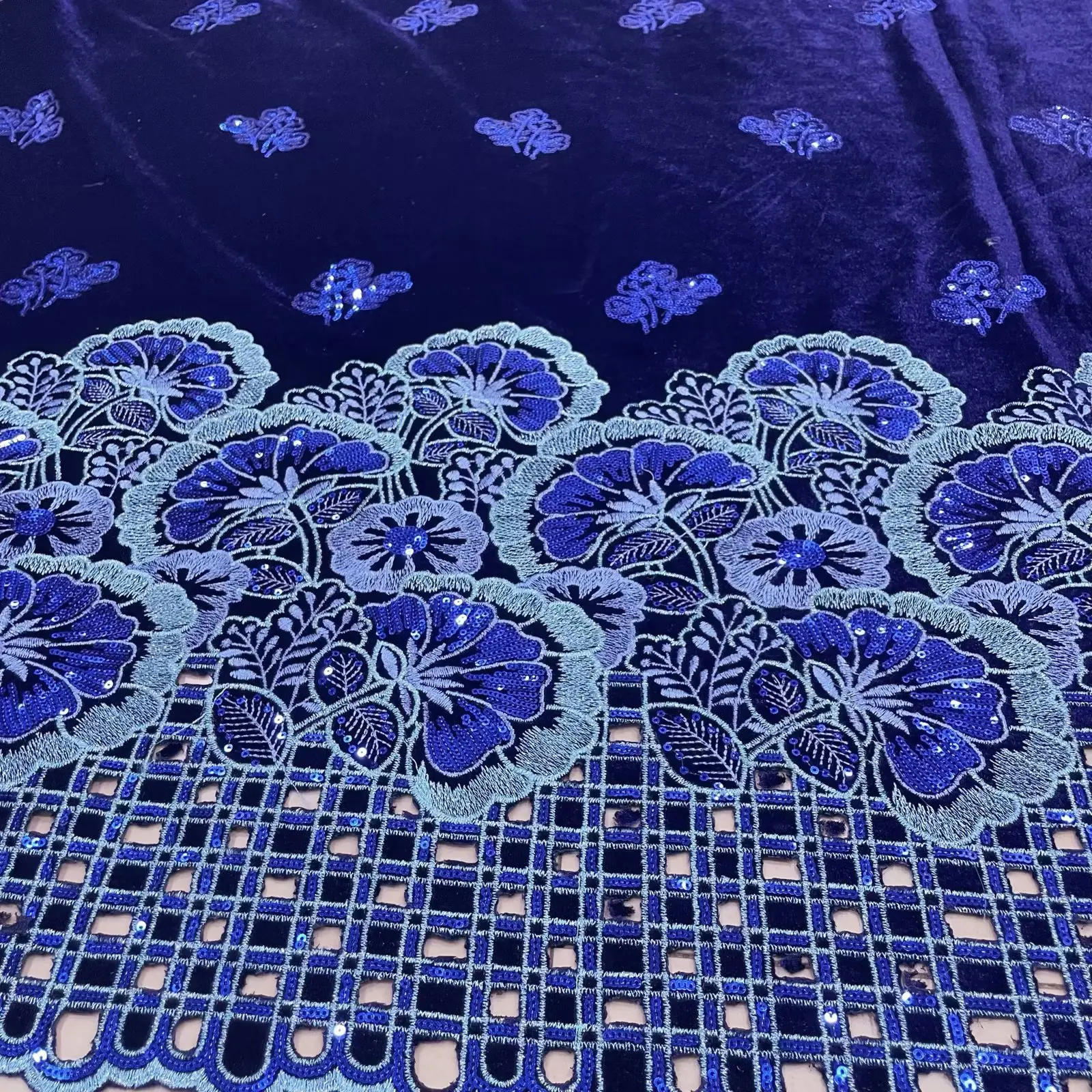 Description Picture 5 of itemVelvet Lace Fabric 2024 High Quality Nigerian African French Velvet Sequins Guipure Cord for Party Evening Dresses Kiteng Fabric