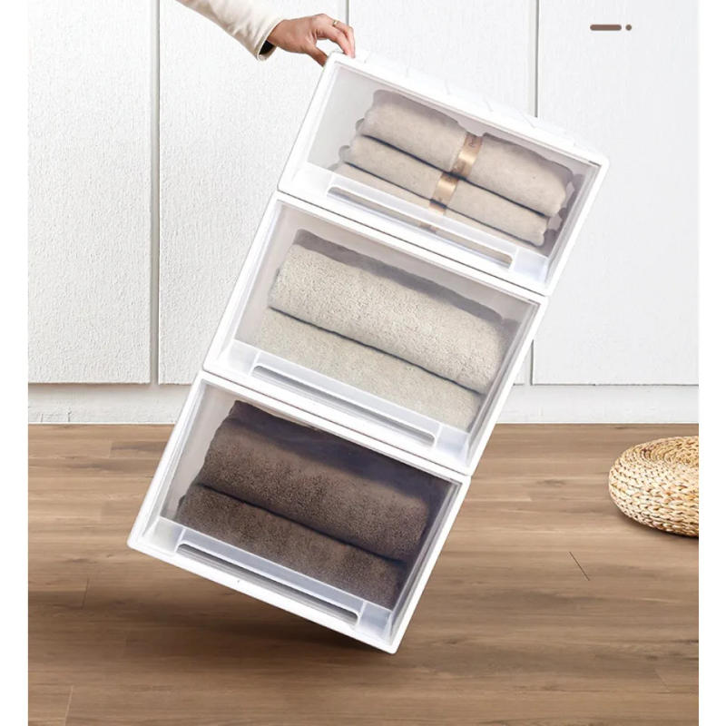 Description Picture 6 of item5.5L Transparent Stackable White Storage Box Drawer Organizer Plastic Clothes Storage Cabinet with Snap Snack Storage Box Closet