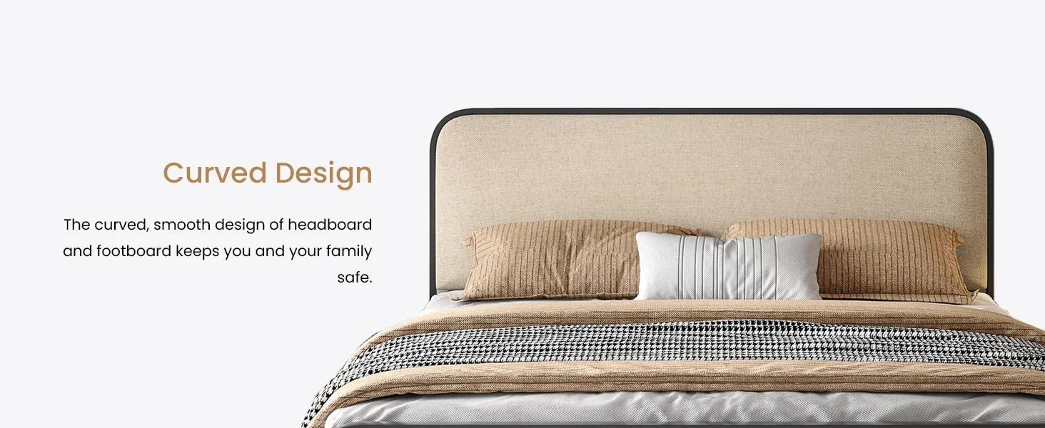 Description Picture 3 of itemBed Frame, with Curved Upholstered Headboard and Footboard, Large Under Bed Storage, No Box Spring Needed, Queen Size, Bed Bases