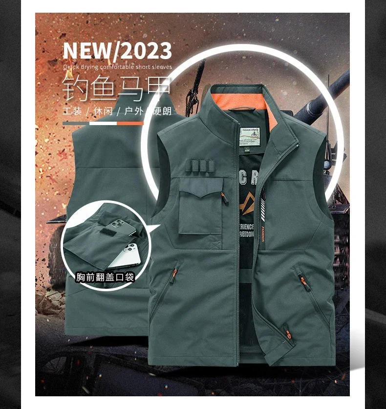 Description Picture 5 of itemMen's Outdoor Waistcoats Spring Autumn Leisure Sports Vest Jackets Male Loose Fishing Sleeveless Coats Lapel Fashioon Waistcoat