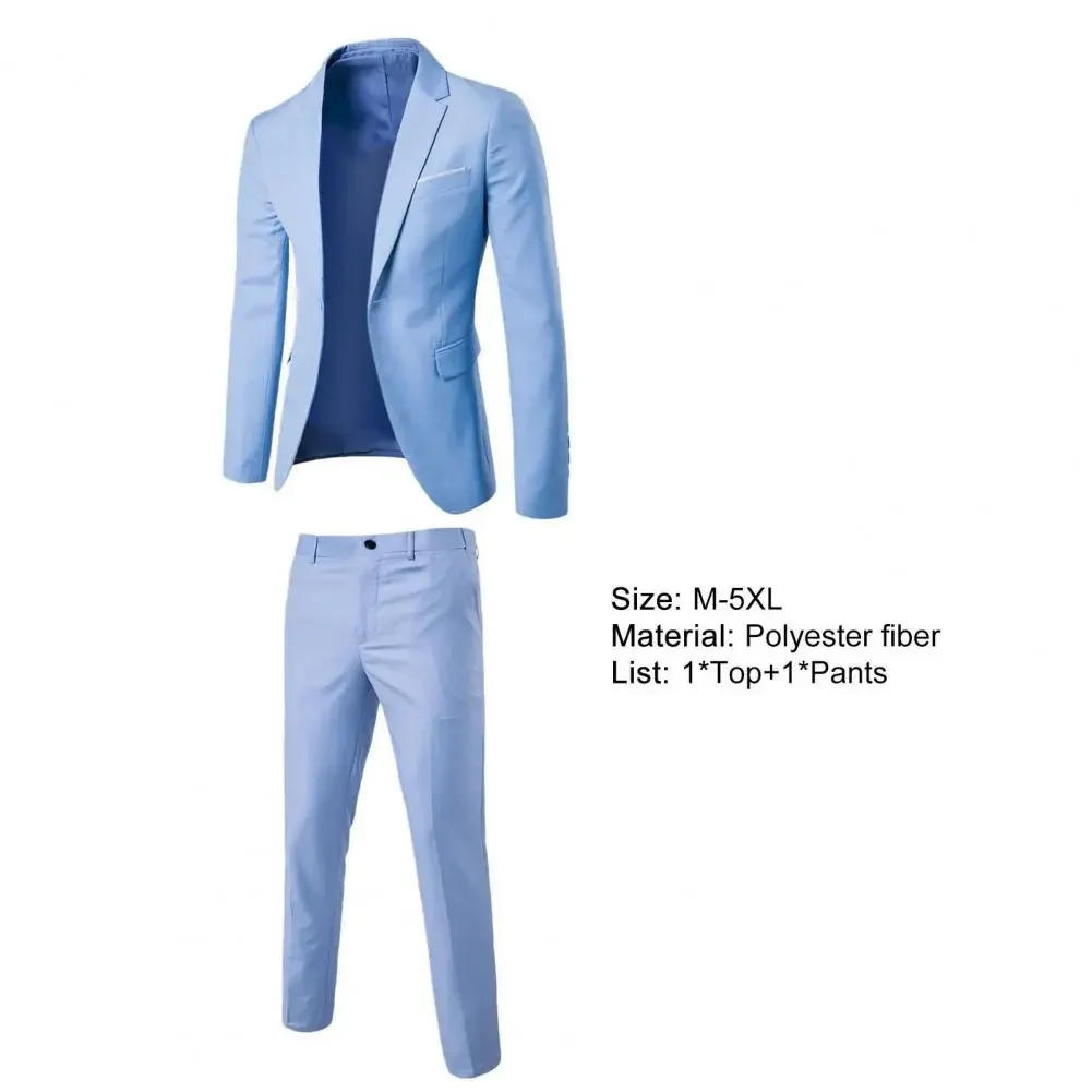Description Picture 2 of item2Pcs/Set Groom Suit Pure Color Wedding Blazer Pant Set Slim Men Formal Business Dress Suit Long Sleeve Male Prom Suit for Banque