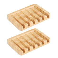 2Pcs Wooden Bamboo Soap Dish Shower Bar Soap Holder Box Rack Self Draining Tray