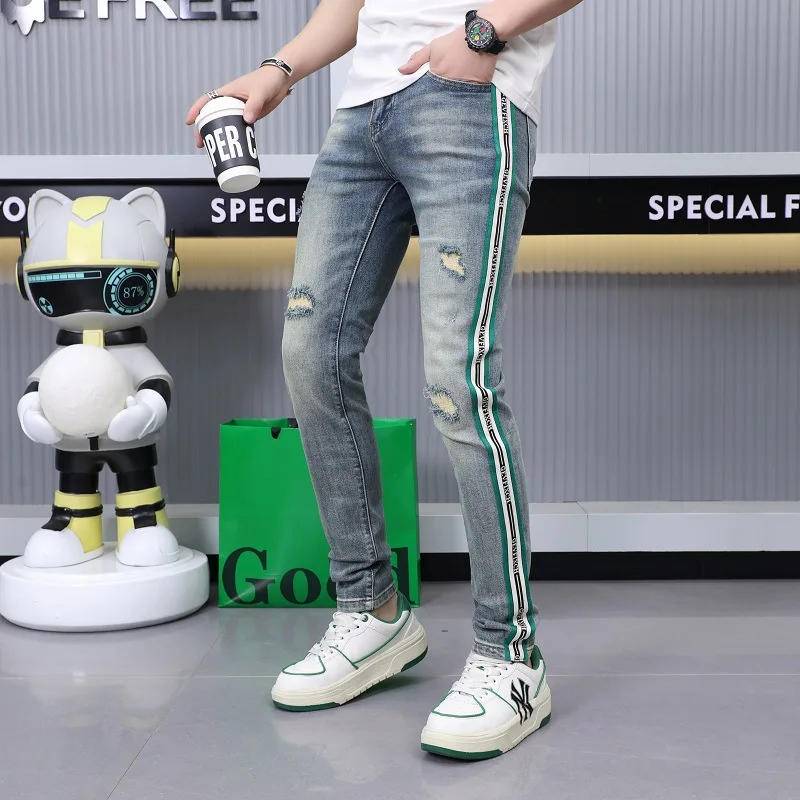 Description Picture 5 of itemSpring and Summer Light Blue Men's Jeans 2024 New Trendy Versatile Street Fashion Casual High-End Trousers