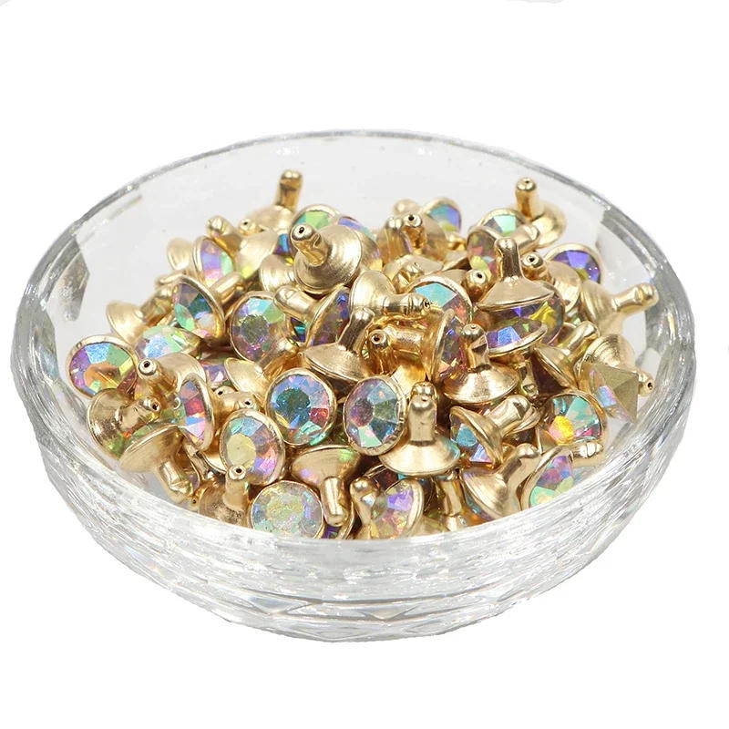 Description Picture 6 of item100Sets 8mm AB Crystal Rhinestone Rivets Golden Metal Base Studs For Clothing Bag Leathercraft Rivet