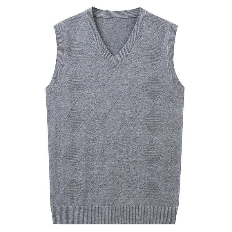 Description Picture 4 of item2024 New Autumn Men's Woolen Vest Knitted Clothing  Casual Sleeveless Slim Loose Business Vest V-neck Sweater Plus Size 3XL