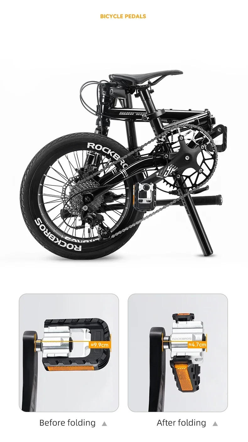 Description Picture 5 of itemROCKBROS Bicycle Pedals Foldable MTB Pedal Aluminum Anti-slip Foldable Pedals Cycling Self-lubricating Bearings Reflective Pedal