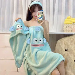 Cute Women's Wearable and Wrappable Coral Plush Bath Towels, Dry Hair Caps,Non Cotton Adult Water Absorbent Bath Skirt
